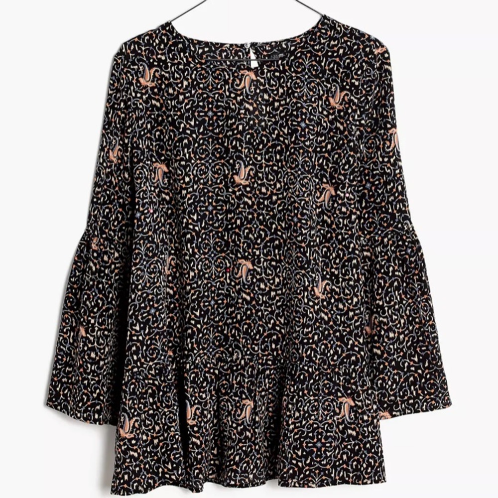 Madewell 100% Silk Fiesta Paisley Bell-Sleeve Top